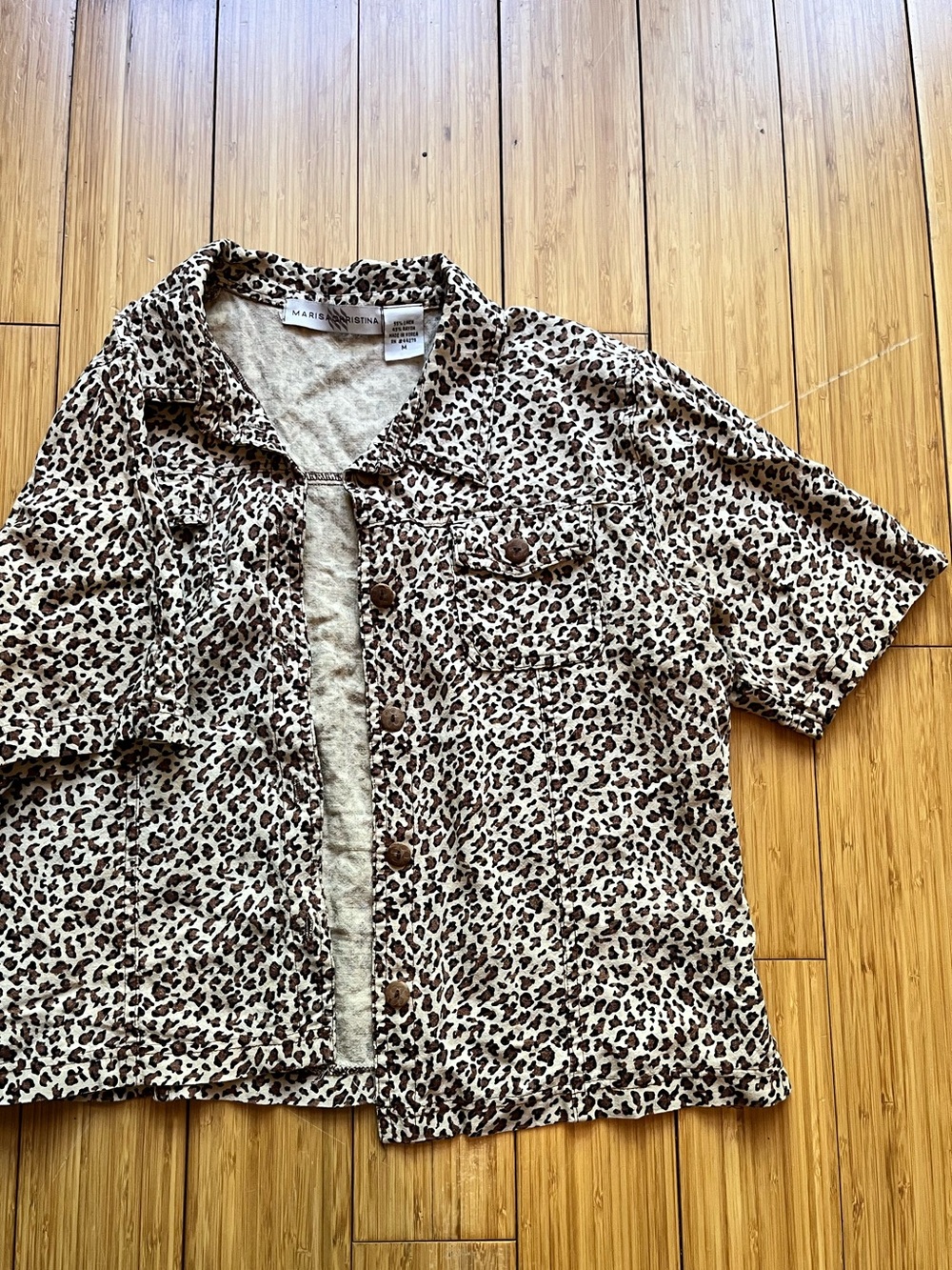 Marisa Christina Beige and Brown Leopard Print Button-Front Shirt